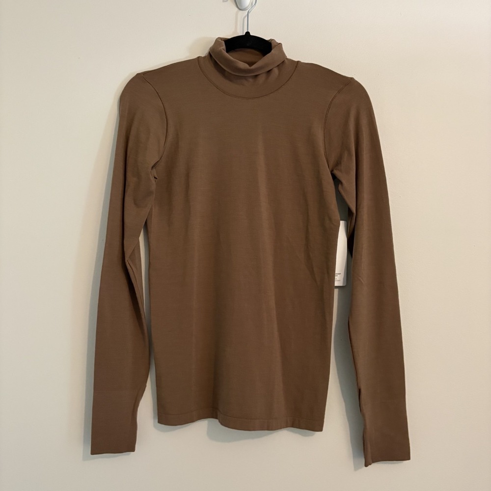 NWT Athleta Foresthill Ascent Turtleneck Top Brown Size S Wool Blend Base Layer